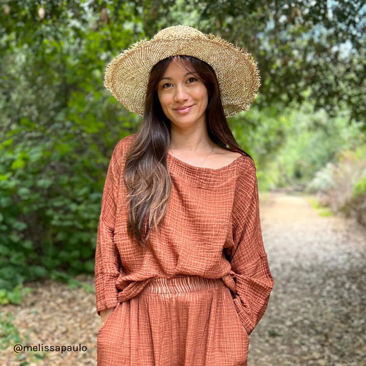 Crinkle Long Sleeve Boat Top - Terracotta