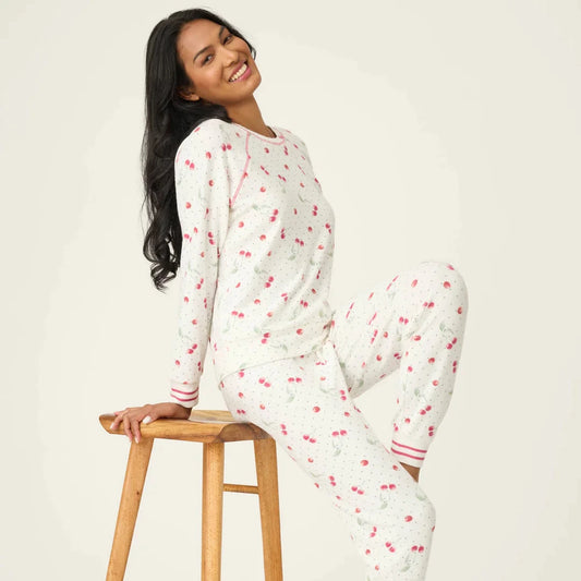 Cherry Print Peachy PJ Set - Ivory