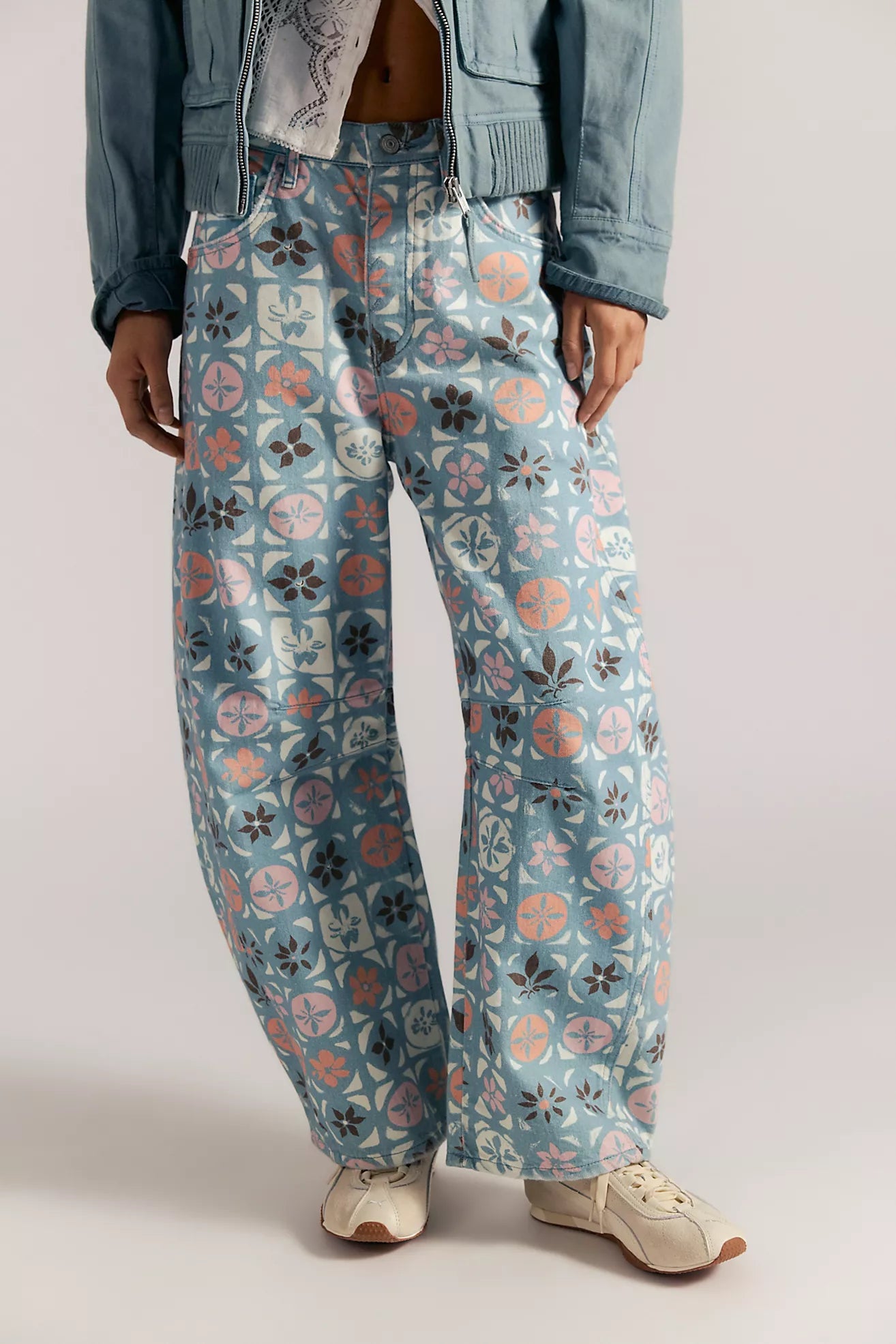 Good Luck Mid-Rise Barrel Jeans - Ditsy Block