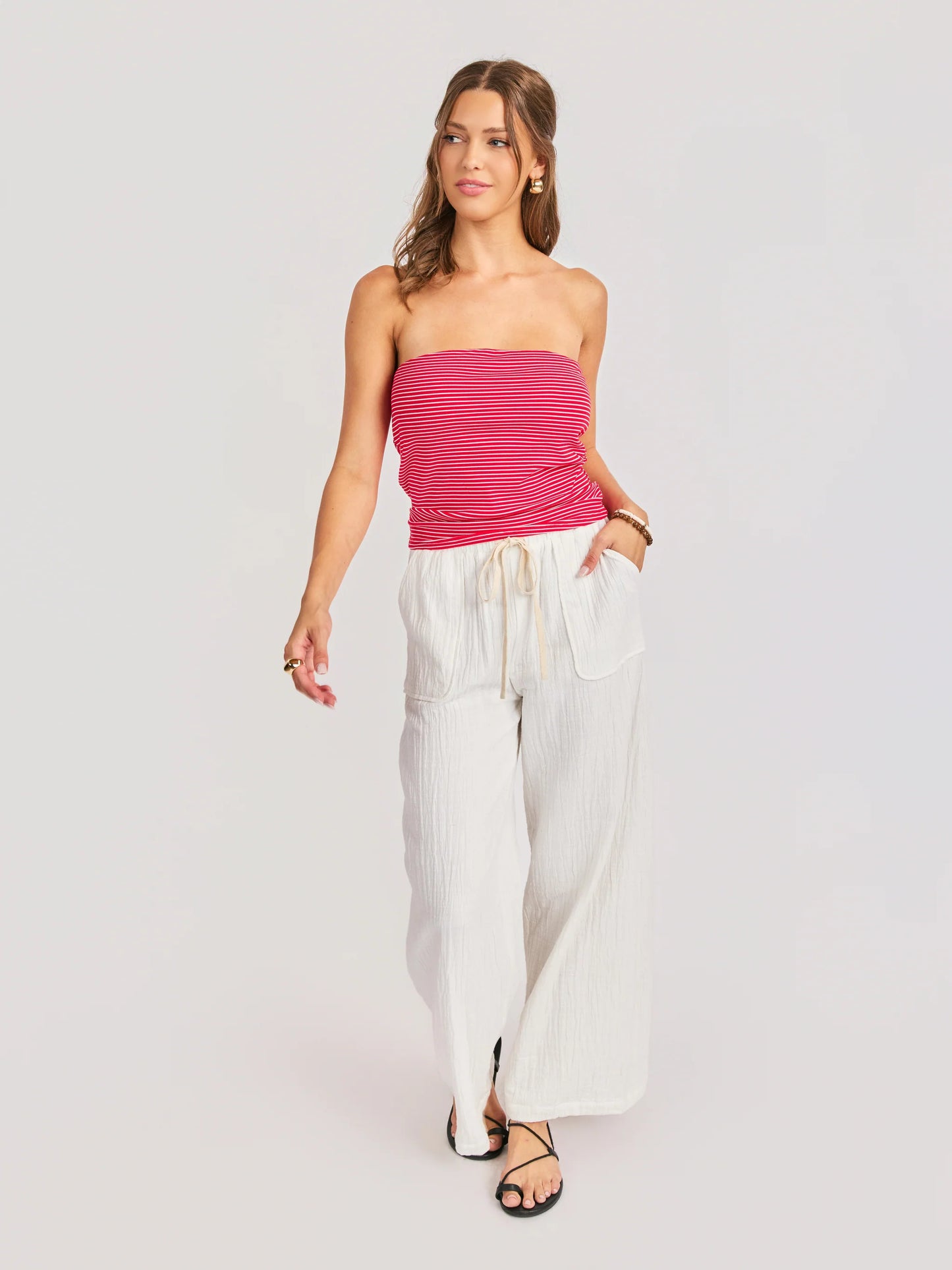 Jukebox Knit Tube Top - Red / White