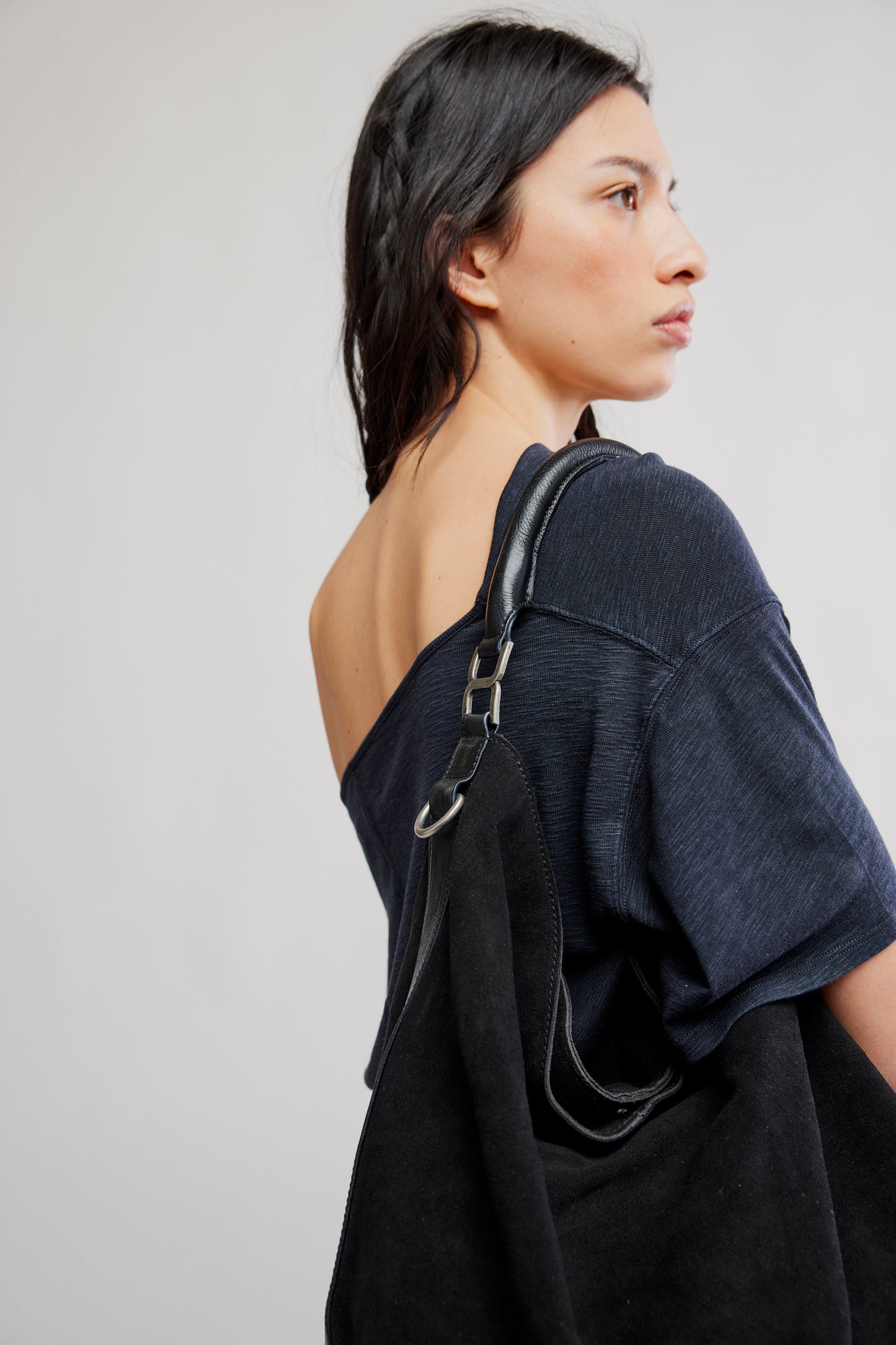 Suzie Suede Slouch Tote - Black
