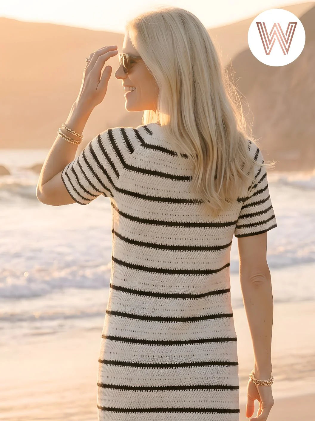Bria Dress - Ecru / Black Stripe