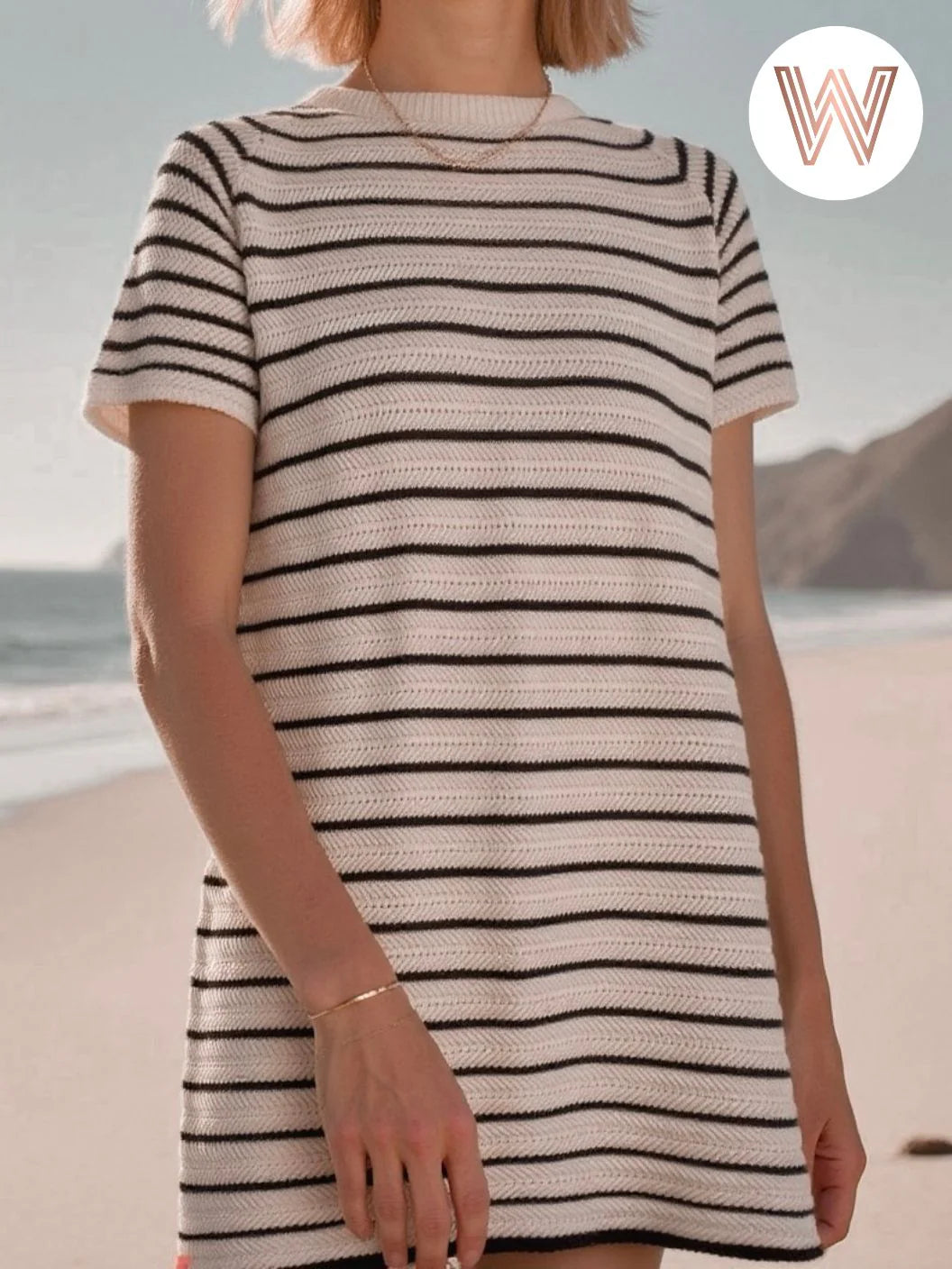 Bria Dress - Ecru / Black Stripe