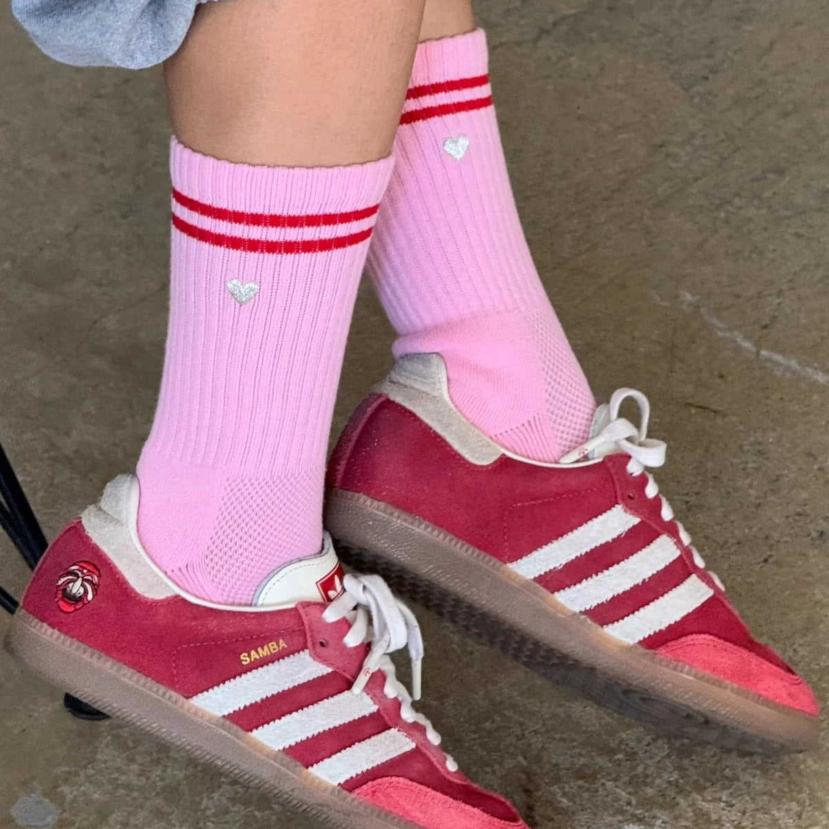 Embroidered Boyfriend Socks - Amour Pink