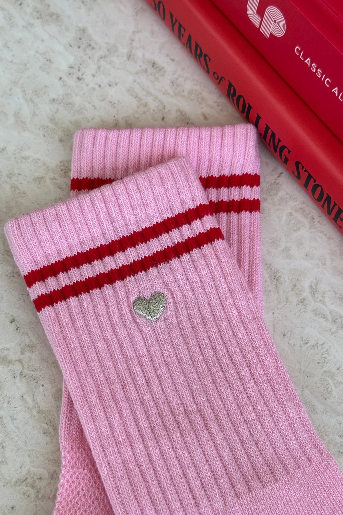 Embroidered Boyfriend Socks - Amour Pink