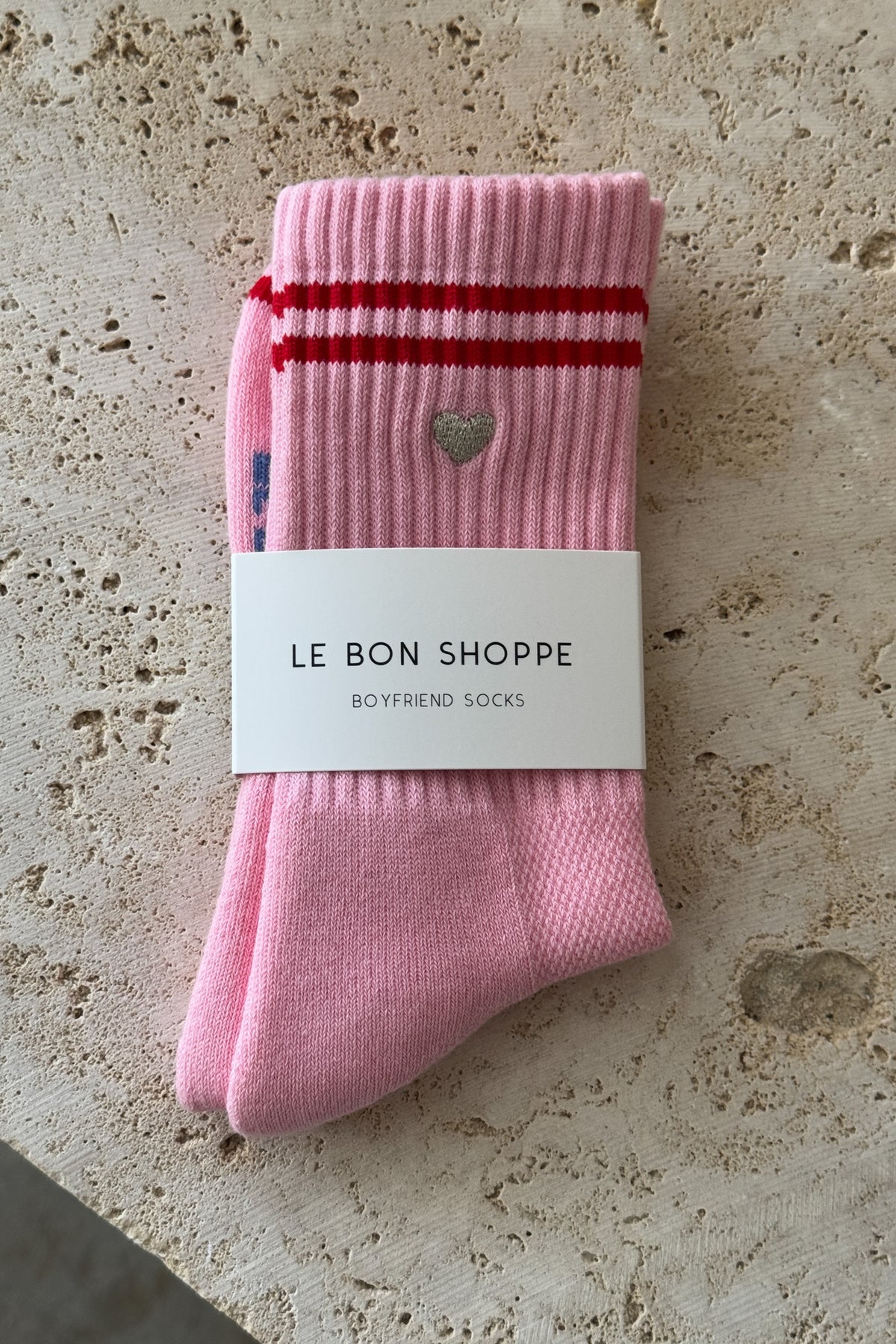 Embroidered Boyfriend Socks - Amour Pink