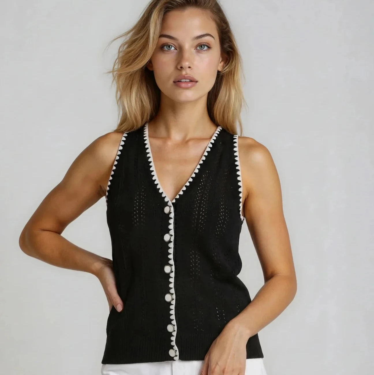 Dana Pointelle Vest - Black