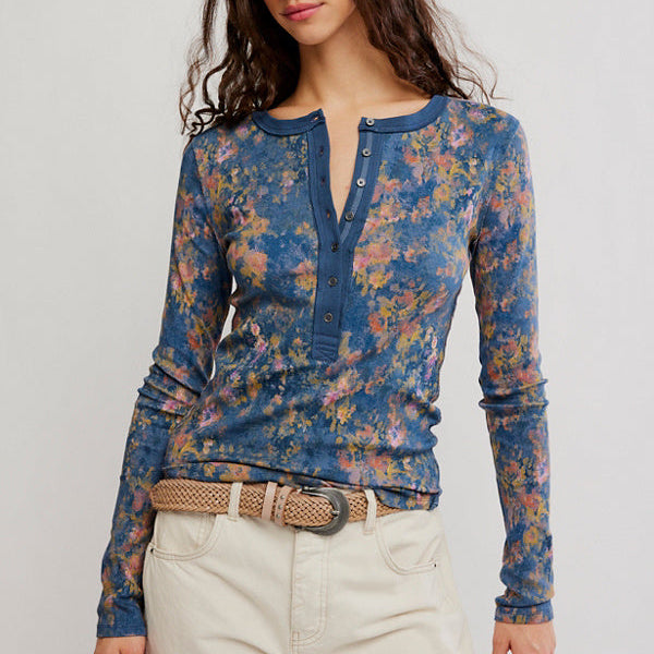 Jamie Printed Henley - Floral Haze