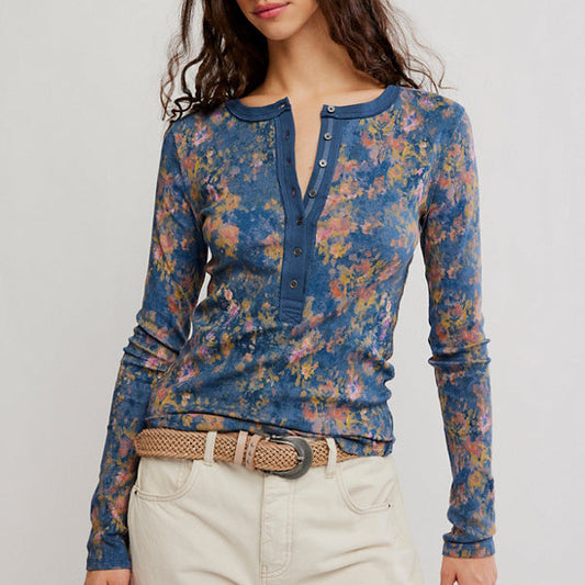 Jamie Printed Henley - Floral Haze