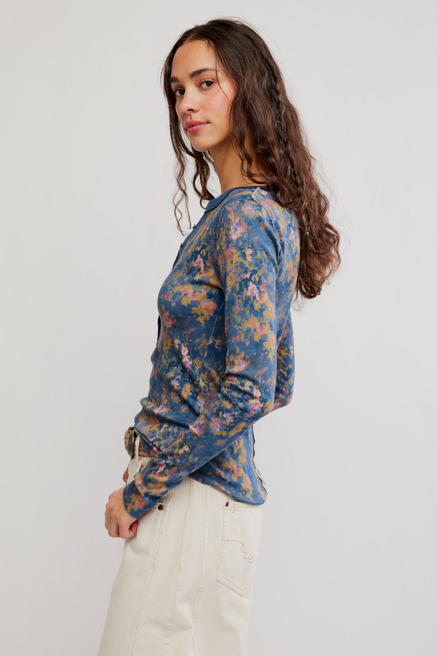 Jamie Printed Henley - Floral Haze