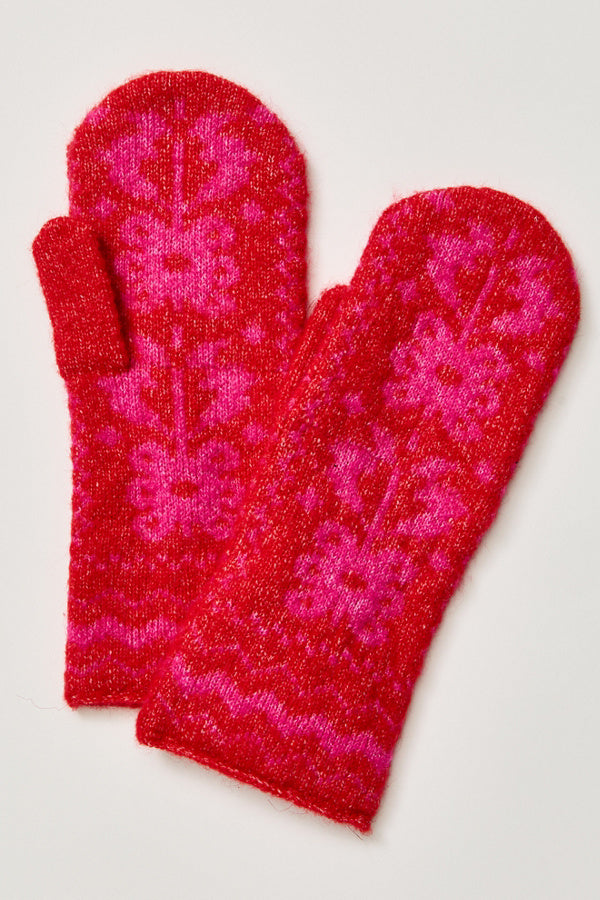 Folk Mitten - Pink / Red