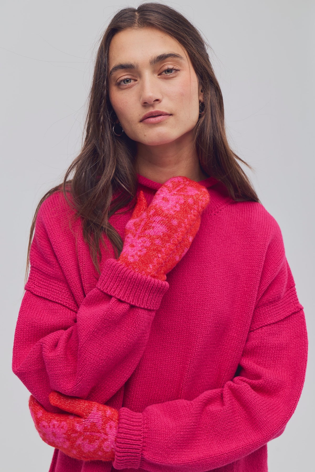 Folk Mitten - Pink / Red