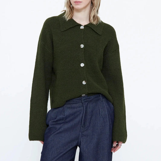 Collared Cardigan - Dark Green