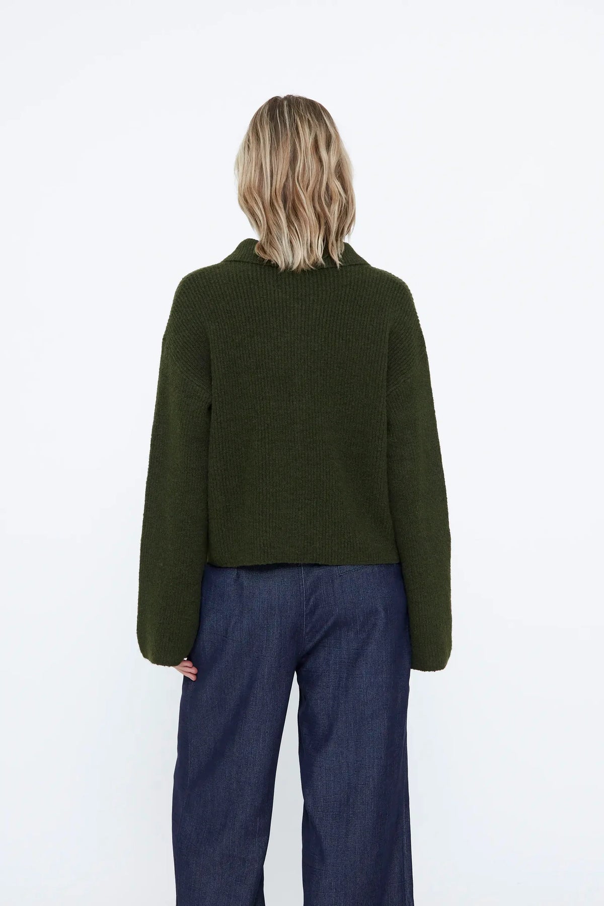 Collared Cardigan - Dark Green