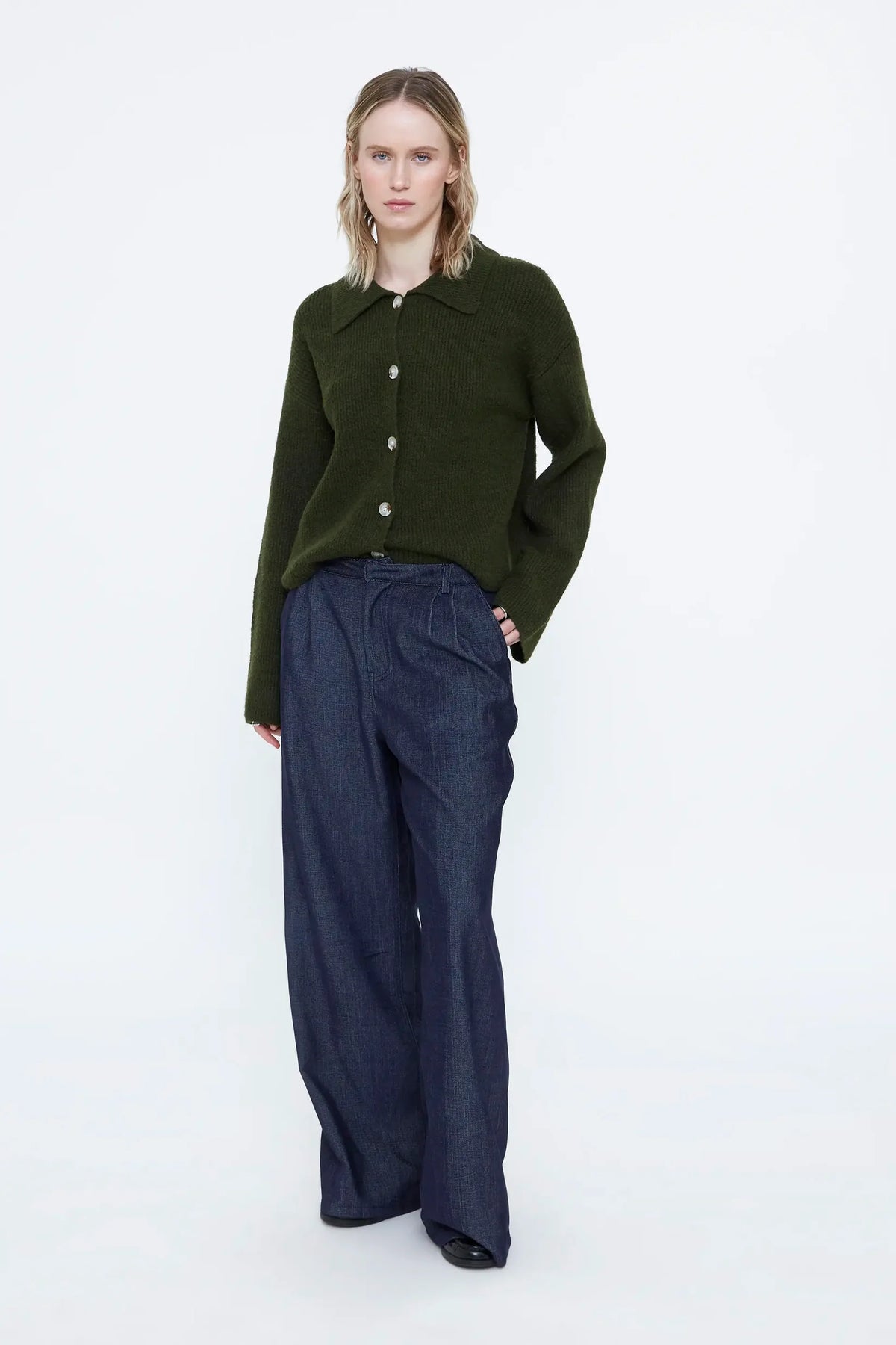 Collared Cardigan - Dark Green
