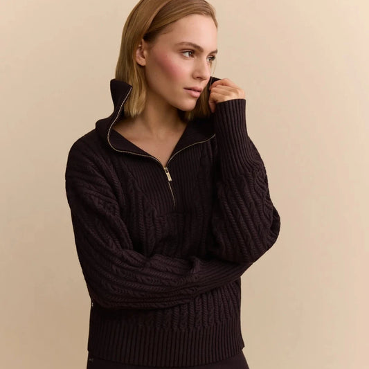 Olly Cable Knit Half Zip - Dark Espresso