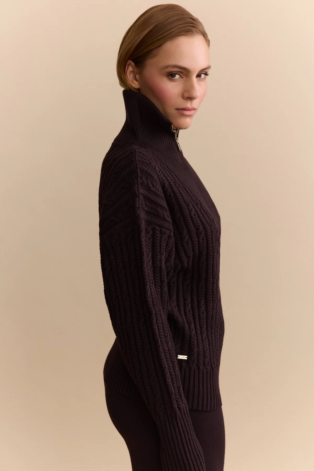 Olly Cable Knit Half Zip - Dark Espresso