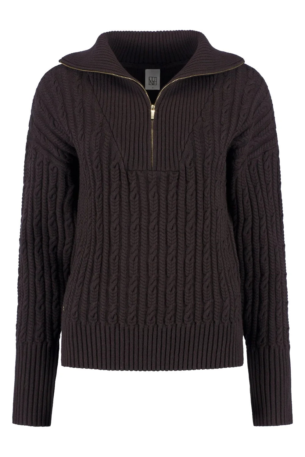 Olly Cable Knit Half Zip - Dark Espresso