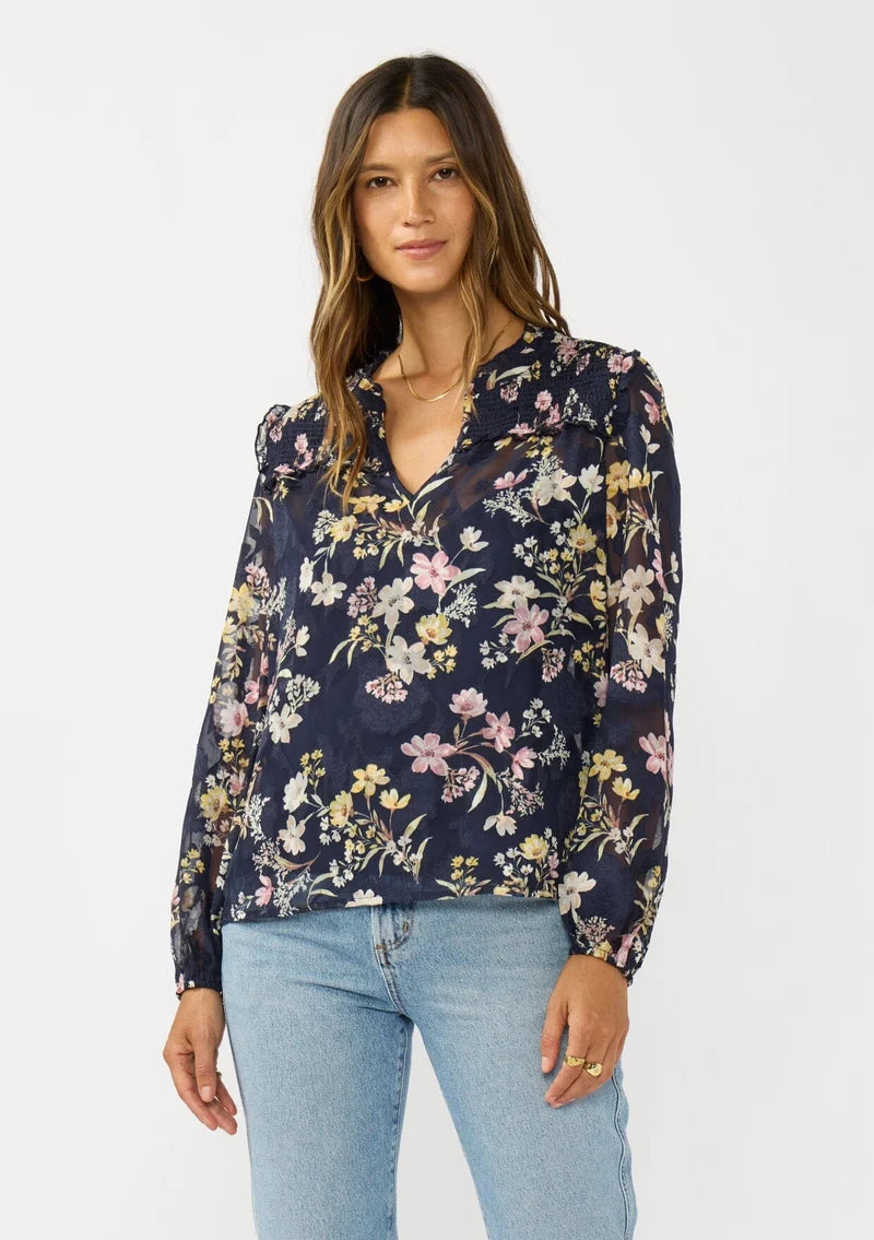 Dusk Serenade Blouse - Navy / Yellow