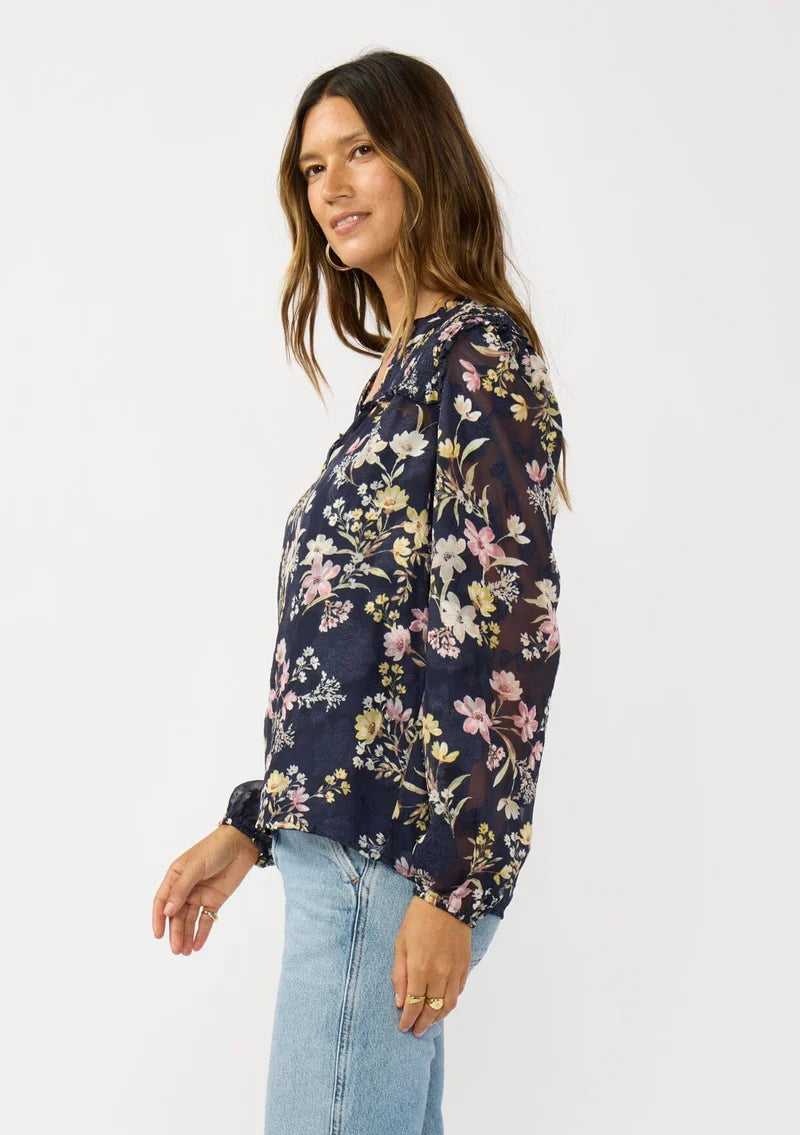 Dusk Serenade Blouse - Navy / Yellow