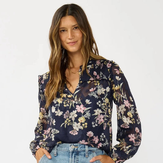 Dusk Serenade Blouse - Navy / Yellow