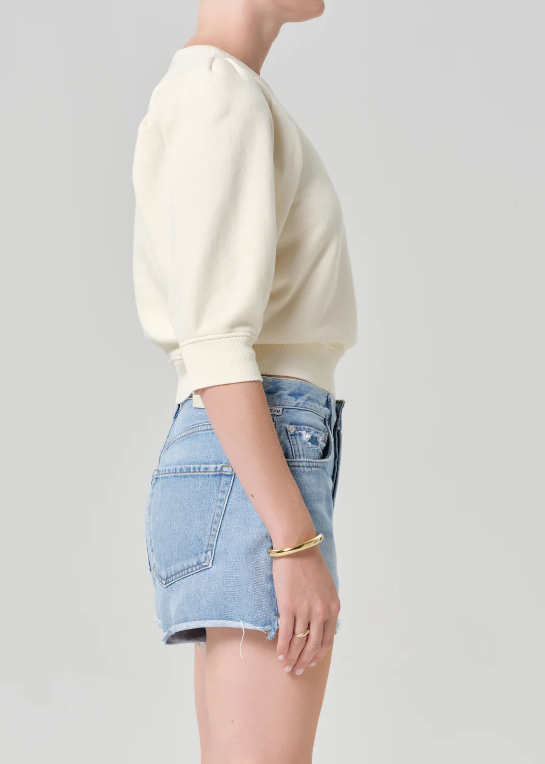 Pleated Short Sleeve Crew - Cream