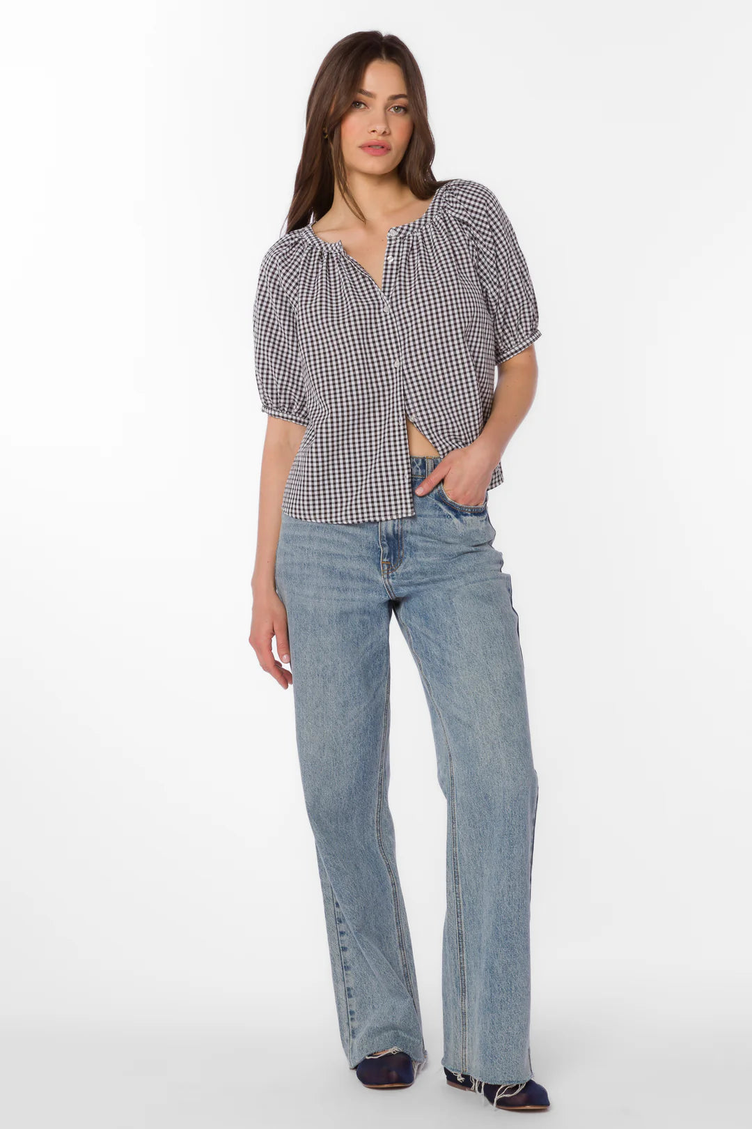 Ottilie Gingham Top - Black