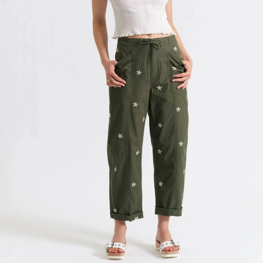 Villa Drawstring Barrel Leg - Green Daisy