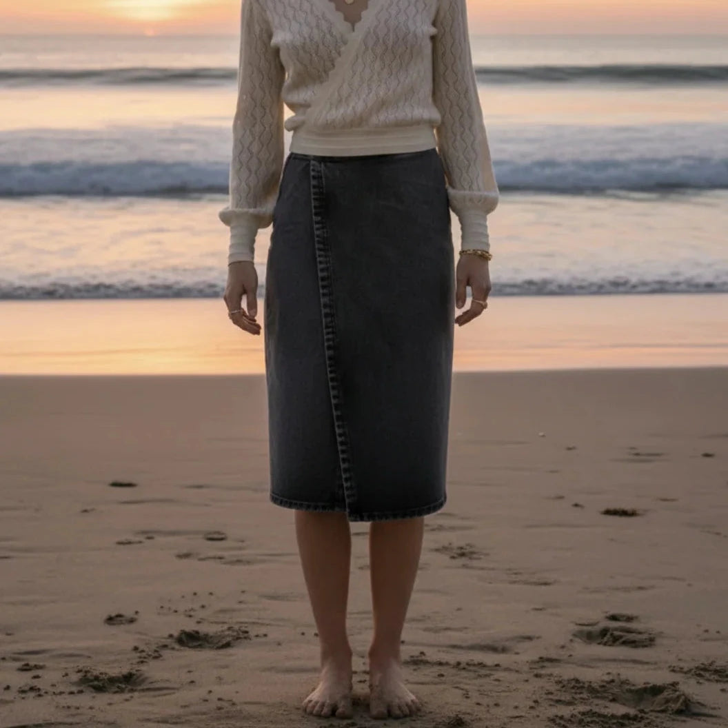 Jade Denim Wrap Skirt - Charcoal