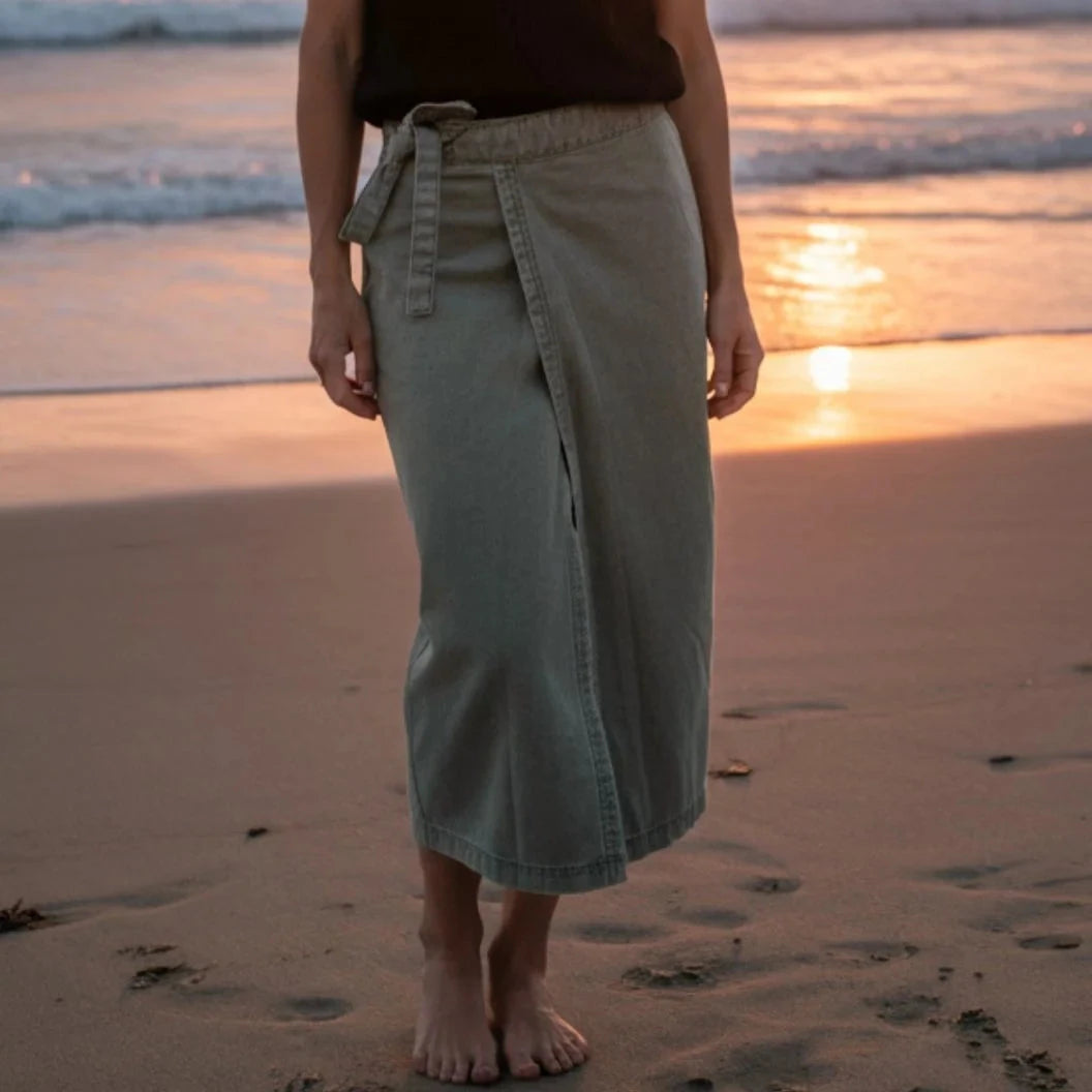 Jade Denim Wrap Skirt - Olive