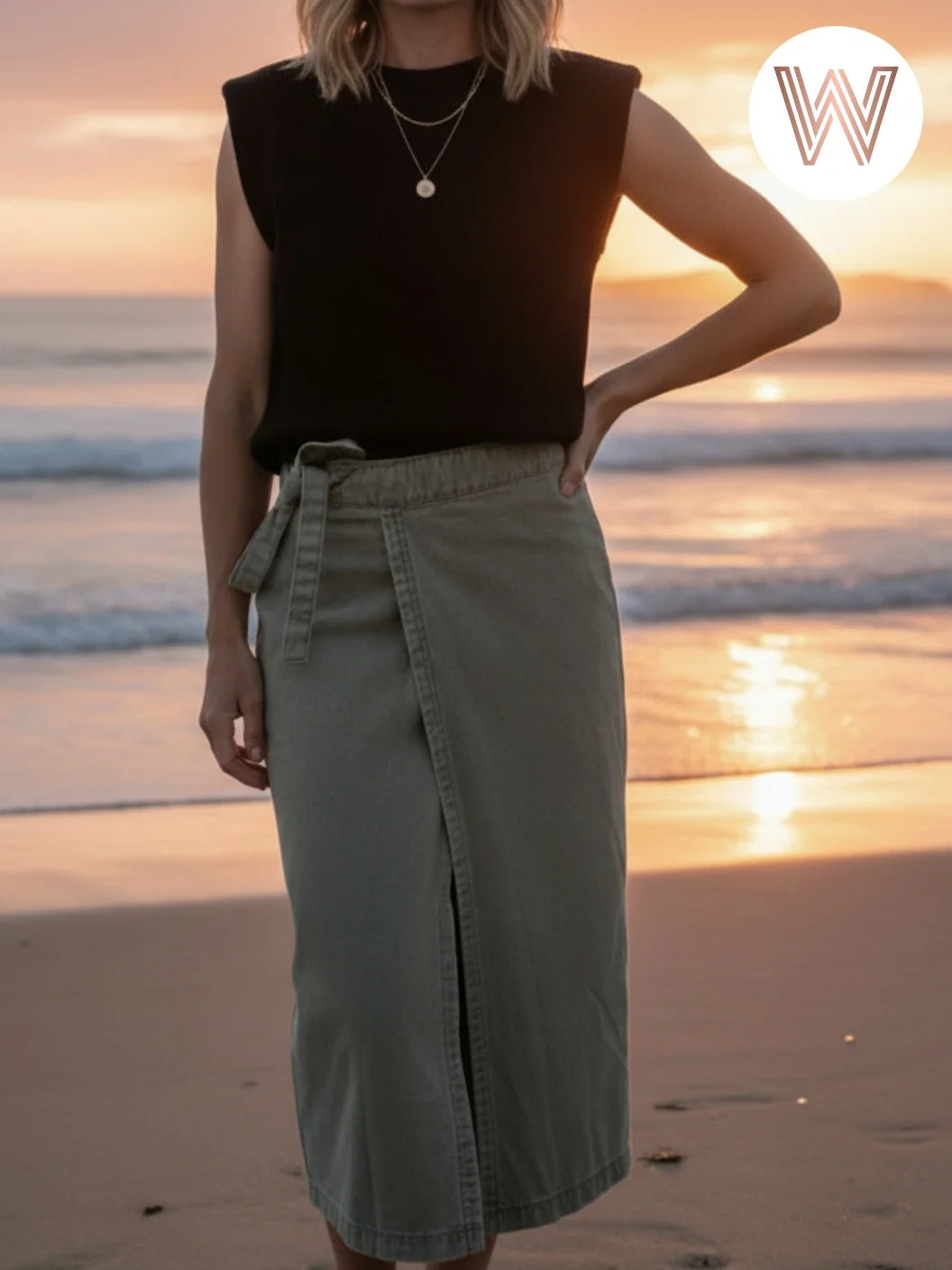 Jade Denim Wrap Skirt - Olive
