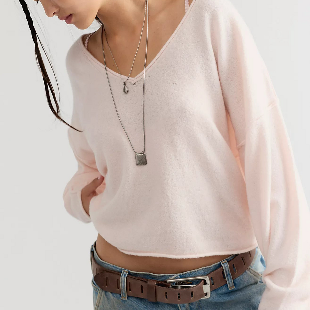 See Me V-Neck Knit - Ballet Slipper