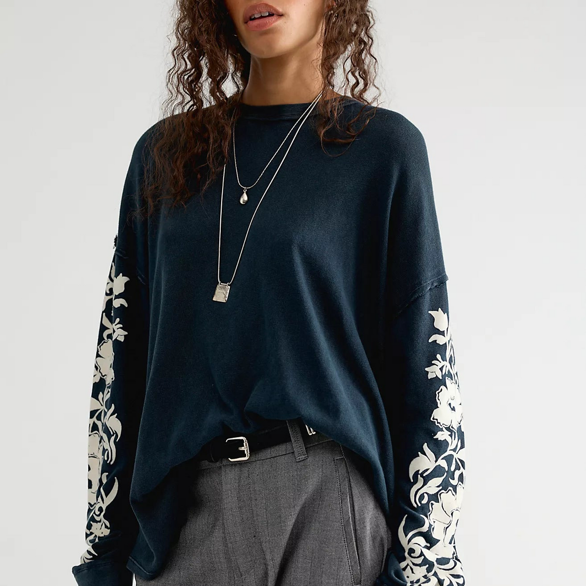 Flora Oversized Long Sleeve Tee - Black Combo
