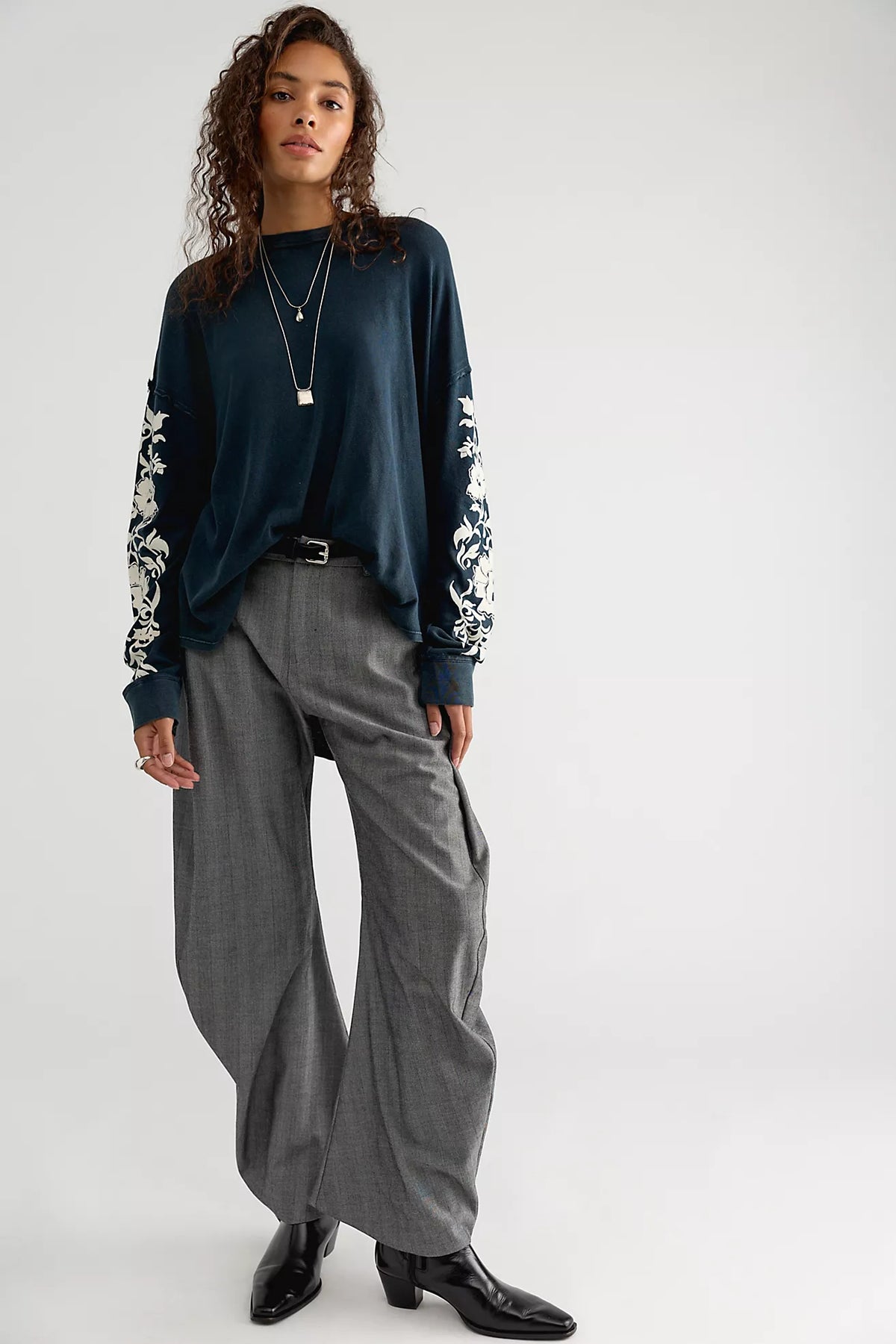 Flora Oversized Long Sleeve Tee - Black Combo