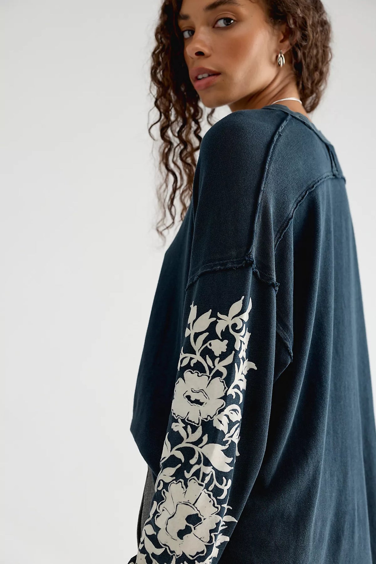 Flora Oversized Long Sleeve Tee - Black Combo