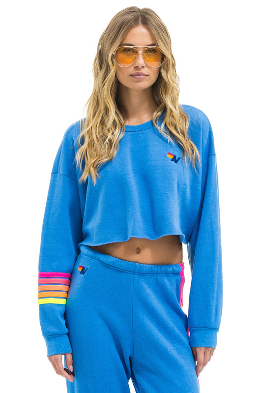 Rugby Stitch Cropped Crew Relaxed - Cobalt / Neon