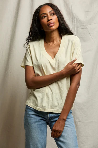 Hendrix V Neck Tee - Custard