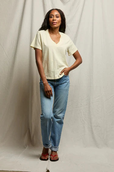 Hendrix V Neck Tee - Custard