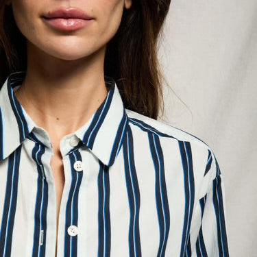 Naomi Poplin Shirt - Sugar / Navy Stripe