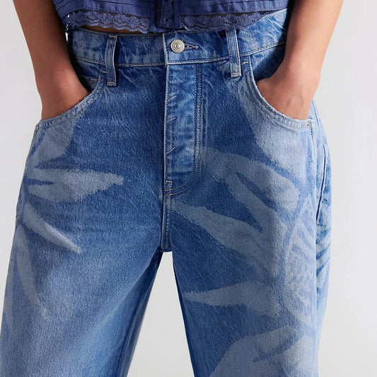 Good Luck Printed Barrel Jeans - Sun Fade