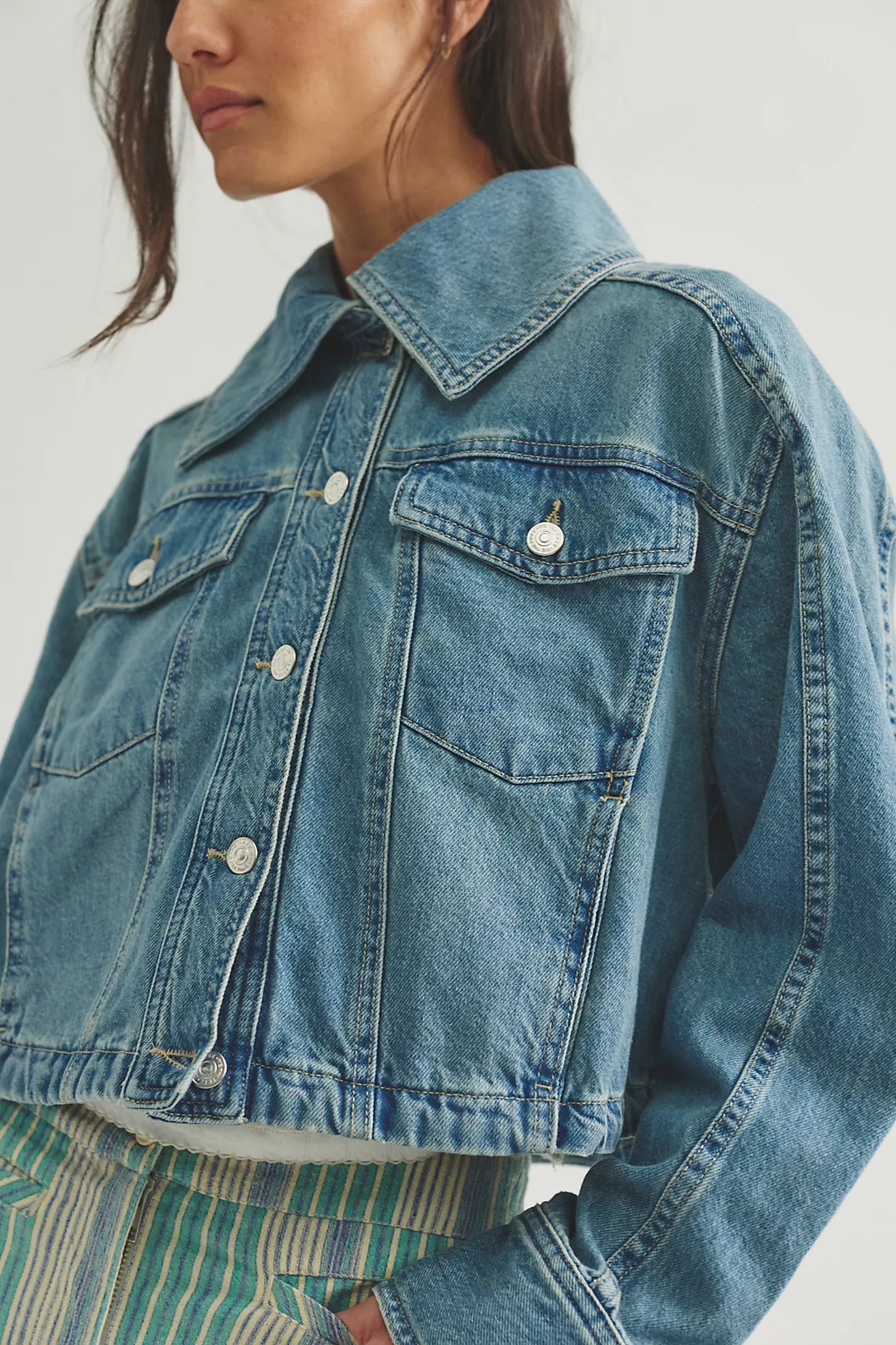 Side To Side Cropped Jacket - River Wash