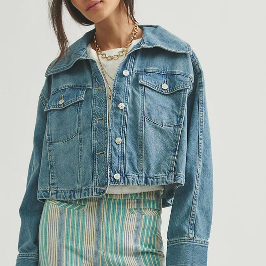 Side To Side Cropped Jacket - River Wash