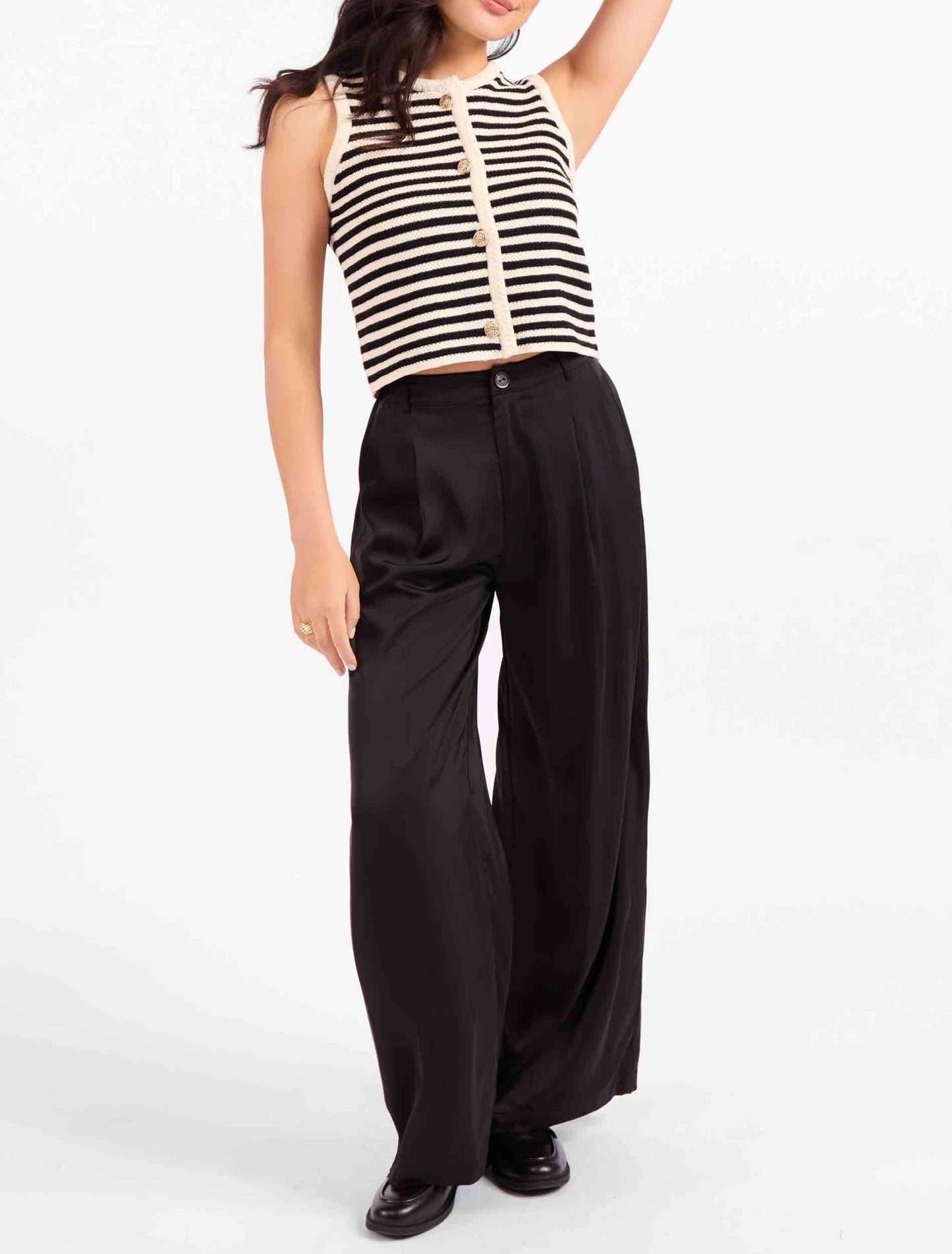 Manon Stripe Vest - Ivory / Black