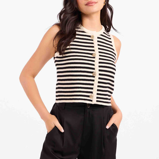 Manon Stripe Vest - Ivory / Black