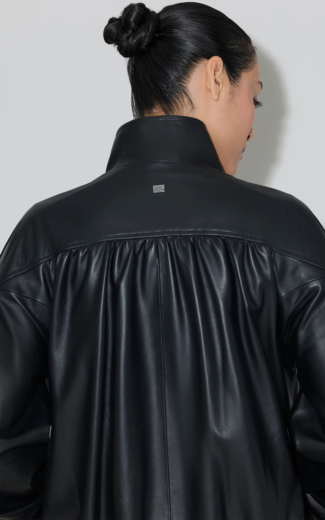 Oversized Leather Bomber - Black