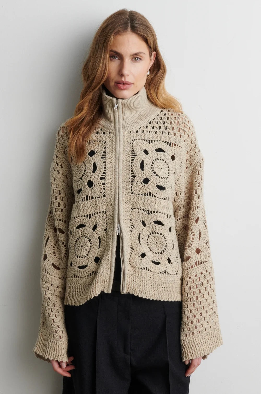 Rosette Knit Cardigan - Camel