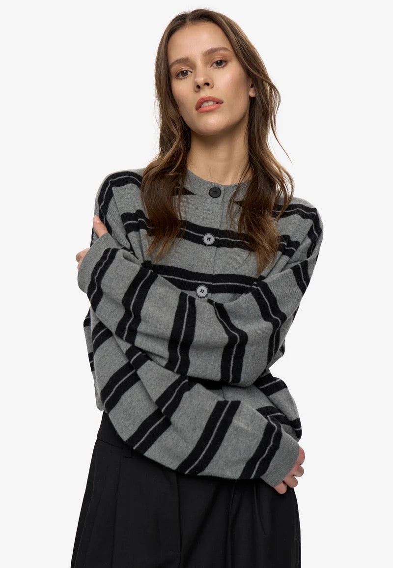 Assiana Stripe Cardigan - Black/Grey