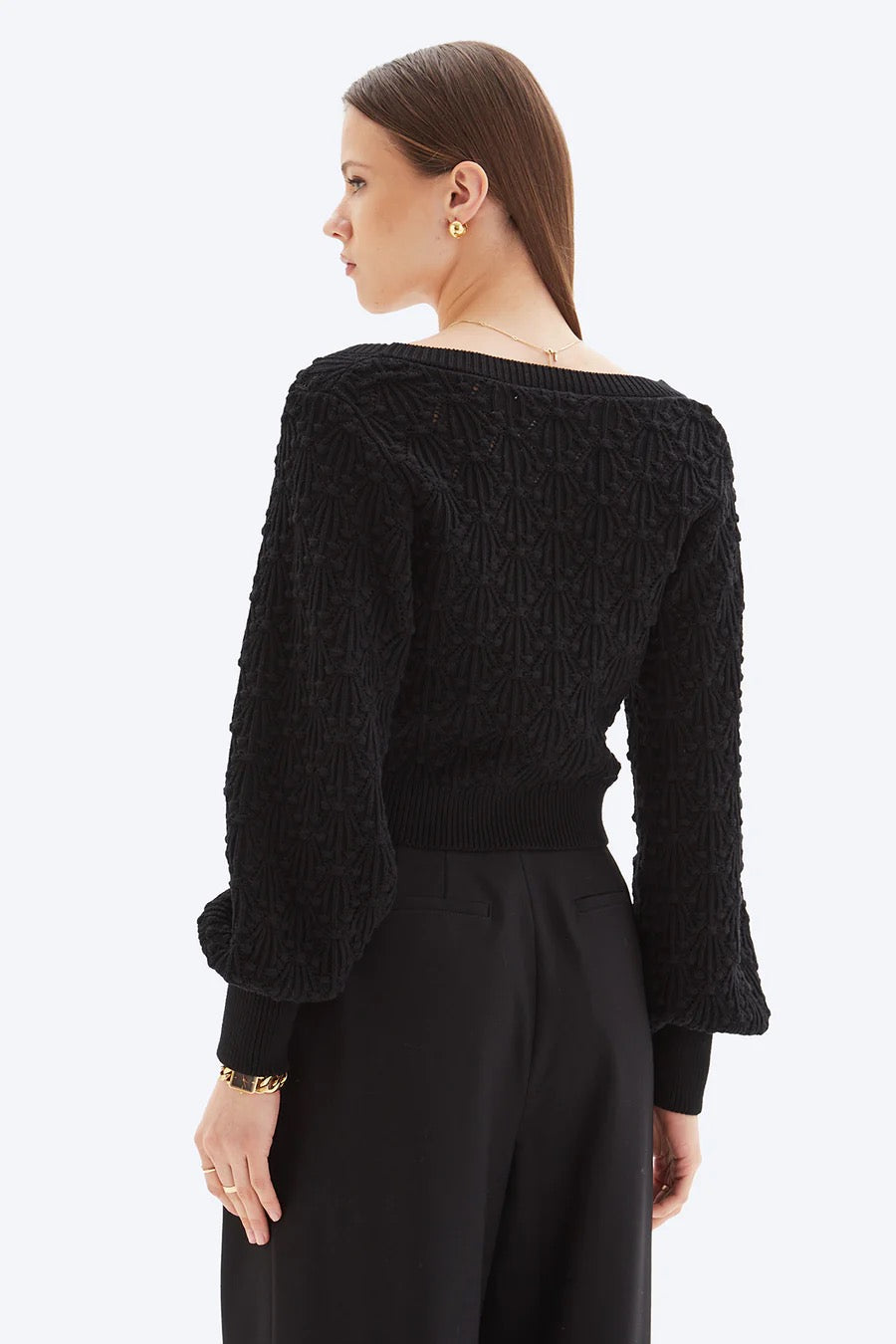 Noemy Pointelle Cardigan - Black