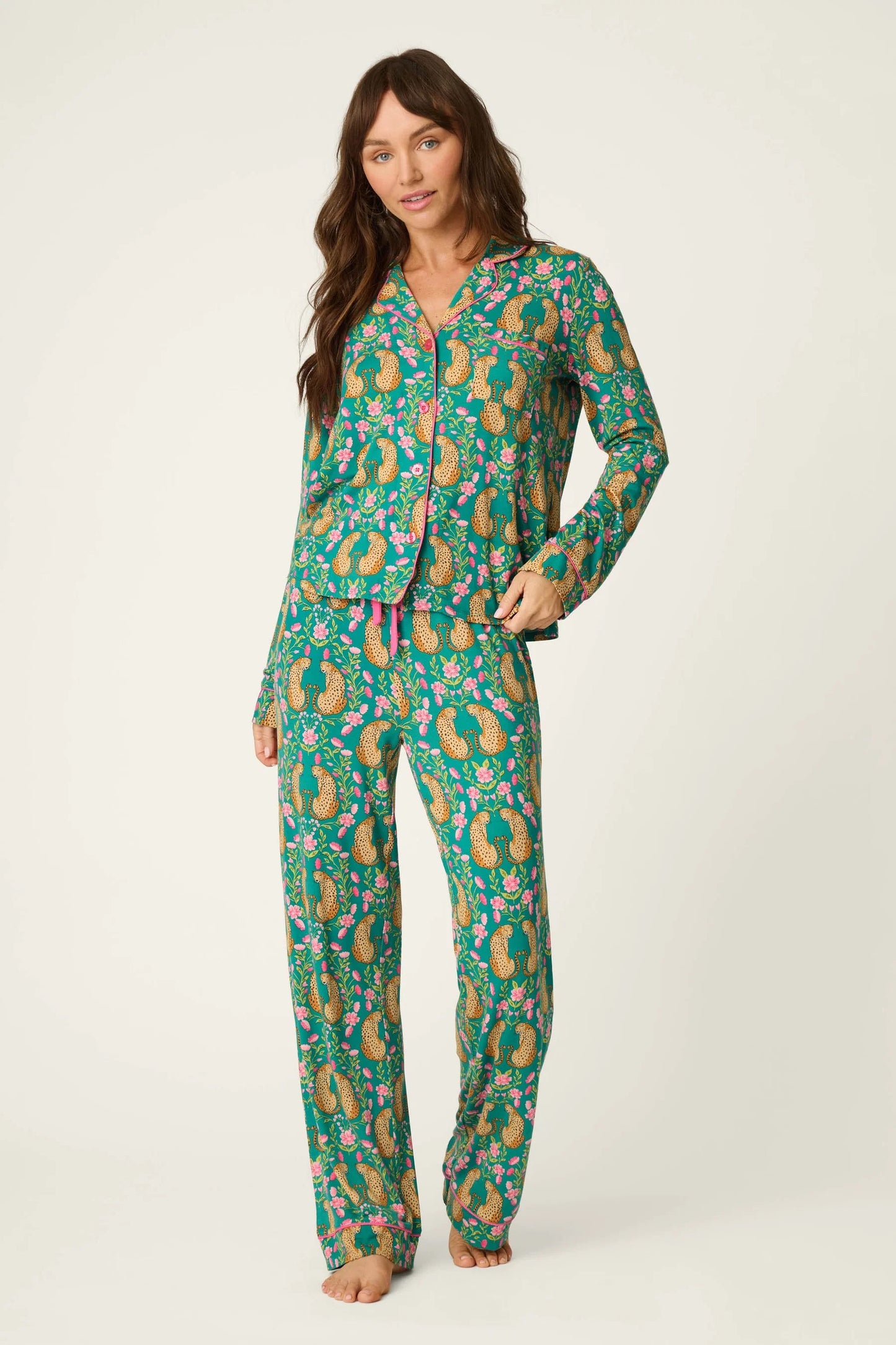 Cheetah Bonita Dreams PJ Set - Teal