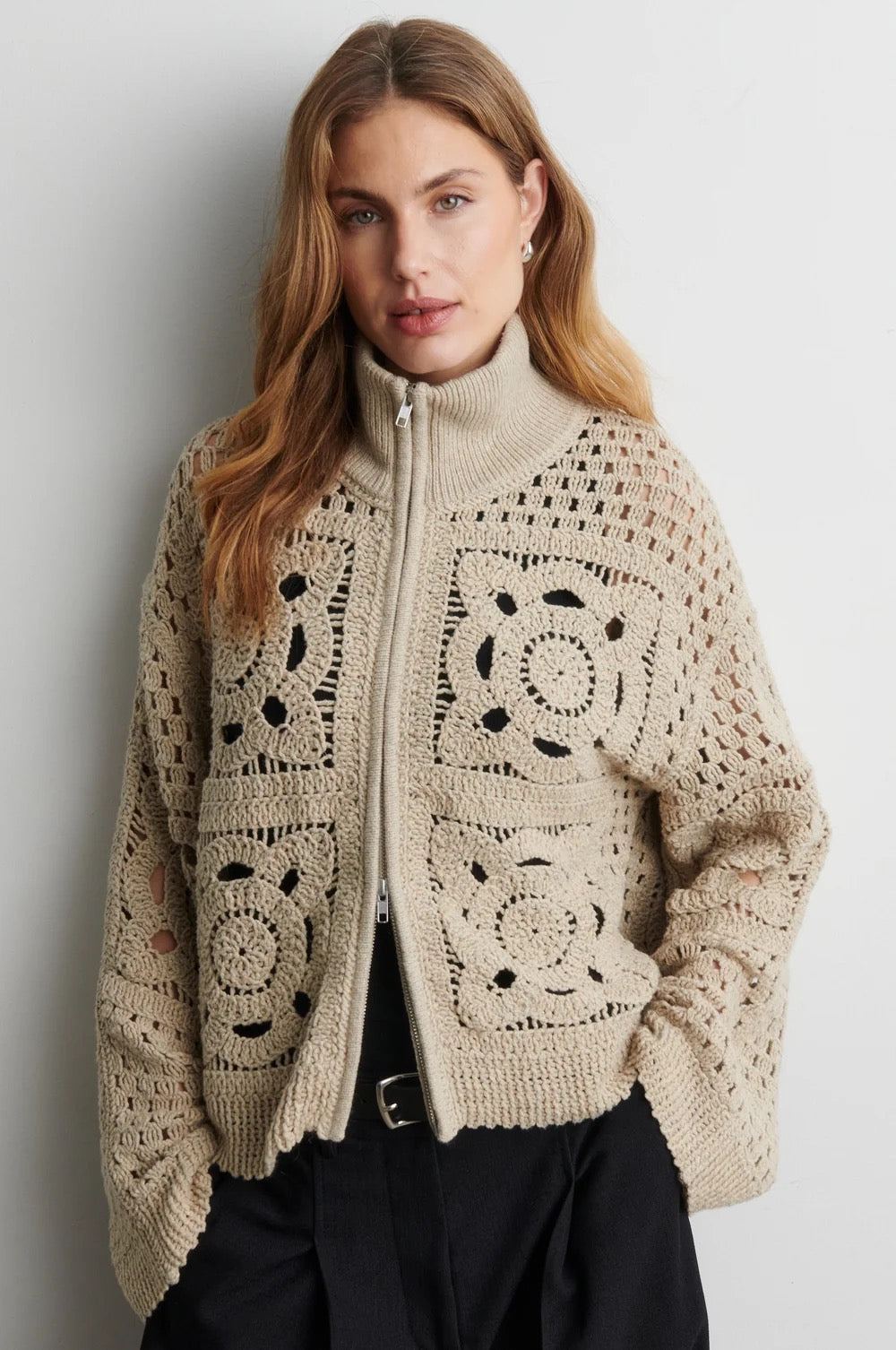 Rosette Knit Cardigan - Camel